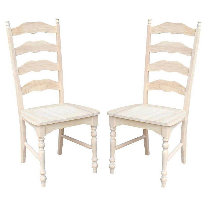 International Concepts Set of 2 Maine Ladderback Chair Unfinished : Hardwood Frame, Armless Design, 225 lb Capacity