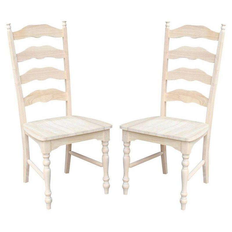 International Concepts Set of 2 Maine Ladderback Chair Unfinished : Hardwood Frame, Armless Design, 225 lb Capacity