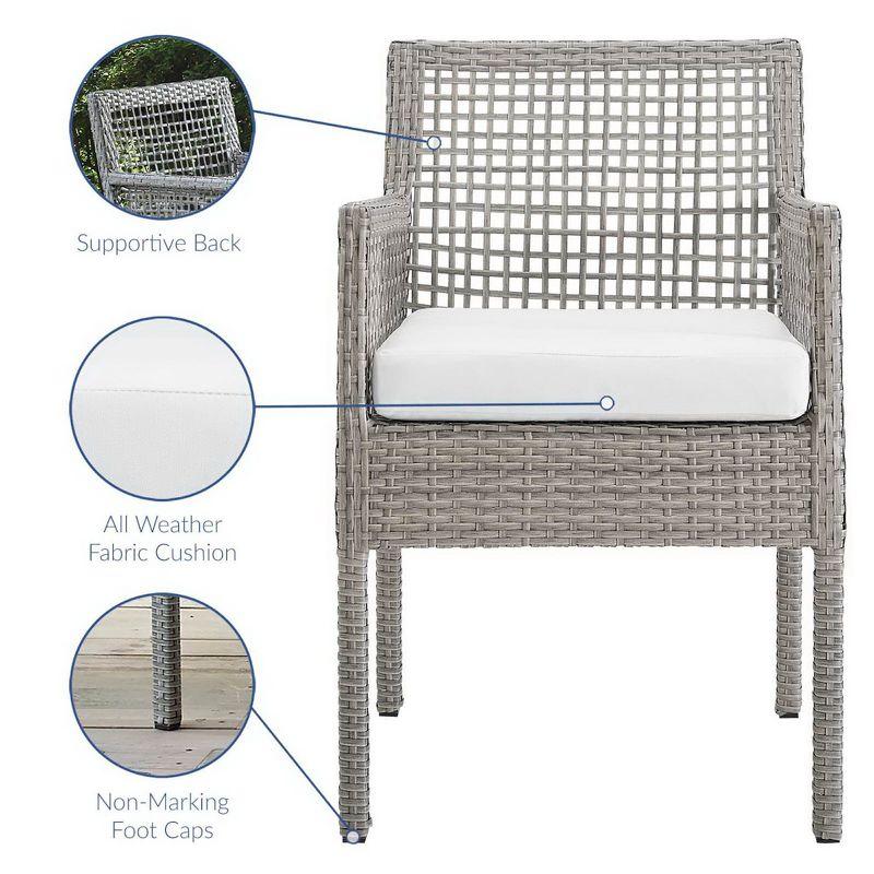 Modway Aura Outdoor Dining Armchair – Gray White Wicker Rattan Patio Chair with Cushions, All-Weather Build