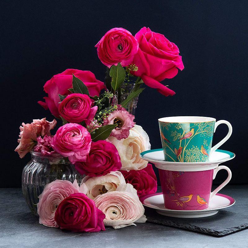 Green Ceramic Teacup and Saucer with Gold Detail