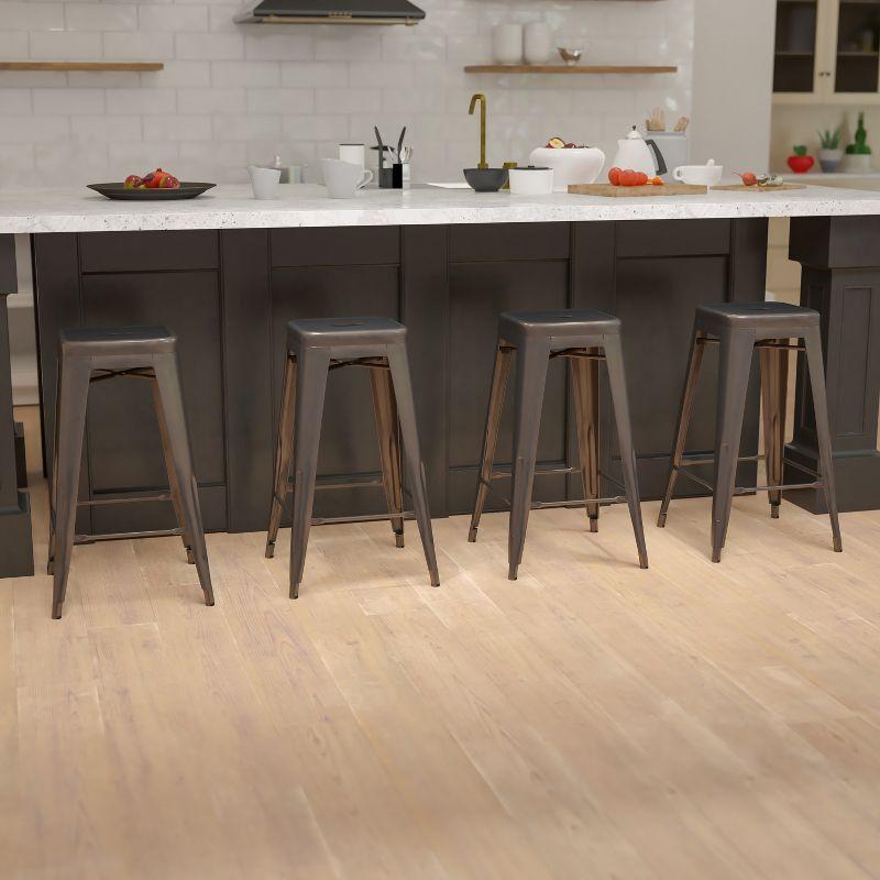 Set of 4 Gun Metal Gray Industrial Metal Indoor Bar Stools