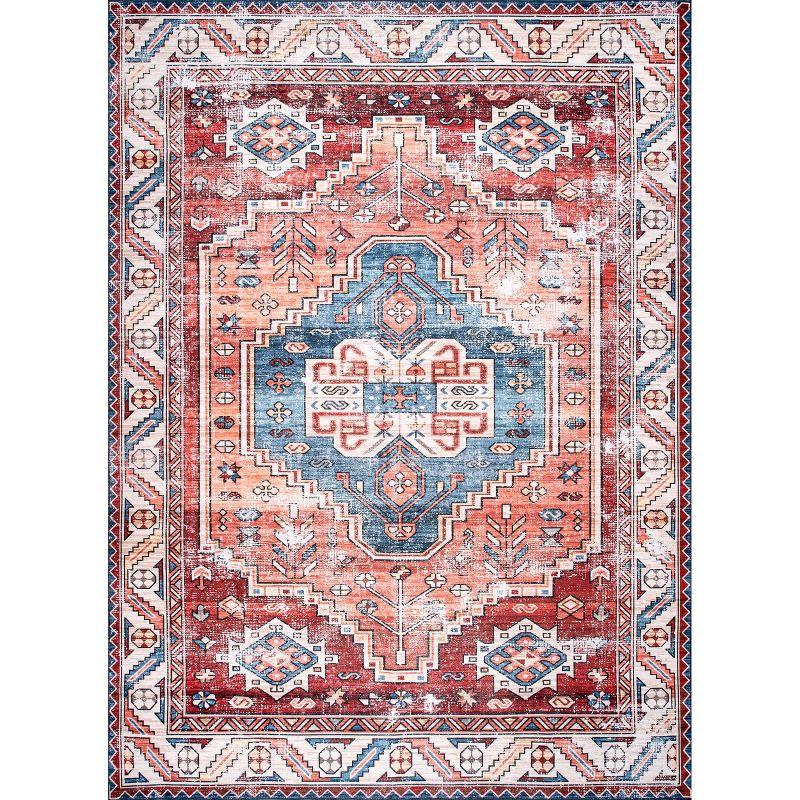 Nuloom Marli Pet Friendly Machine Washable Faded Medallion Area Rug, 5' x 8', Rust