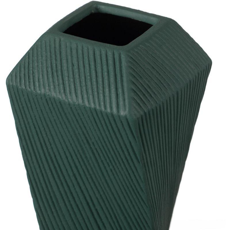 Uniquewise 12" H Decorative Ceramic Square Twisted Centerpiece Table Vase Green, Large