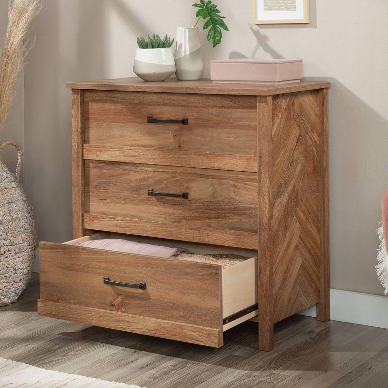 Sauder Cannery Bridge 3 Drawer Chest Sindoori Mango: Bedroom Storage, Laminated Surface, Metal Hardware