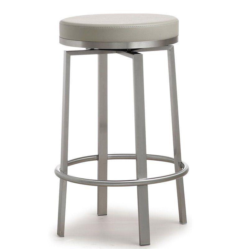 Gray Vegan Leather Swivel Counter Stools with Stainless Steel Legs - Set of 2