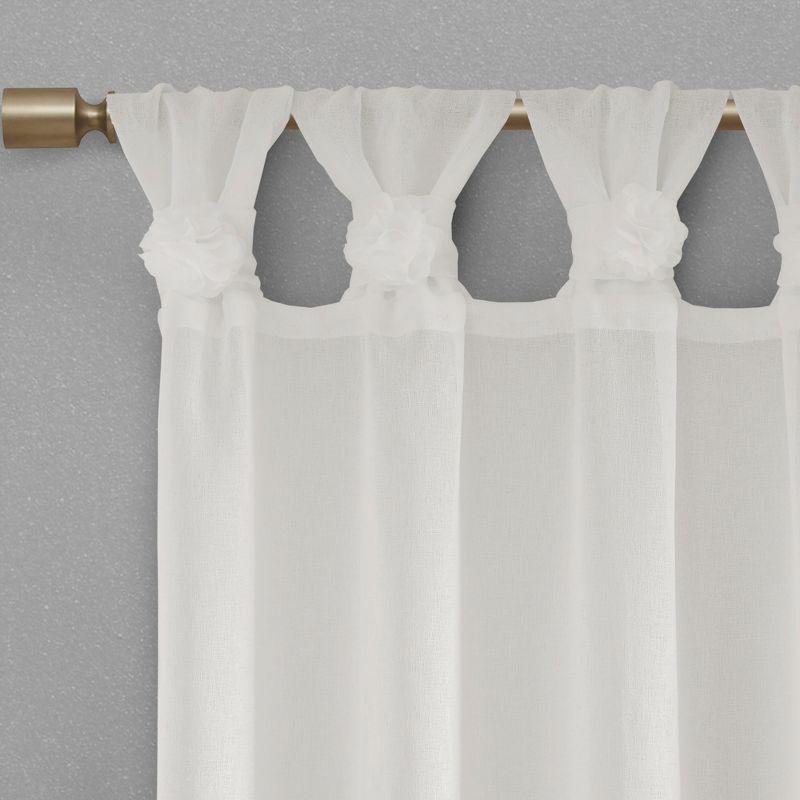 Rosette Floral Embellished Cuff Tab Top Solid Curtain Panel