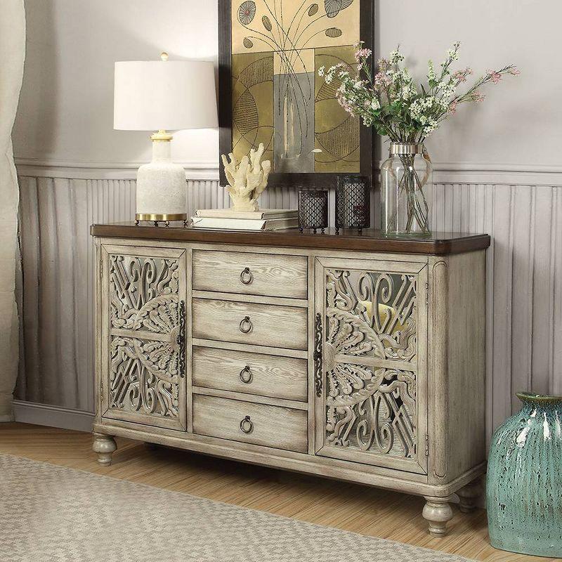 60" Vermont Accent Table Antique White - Acme Furniture: Elegant Storage, 4 Drawers & Shelves