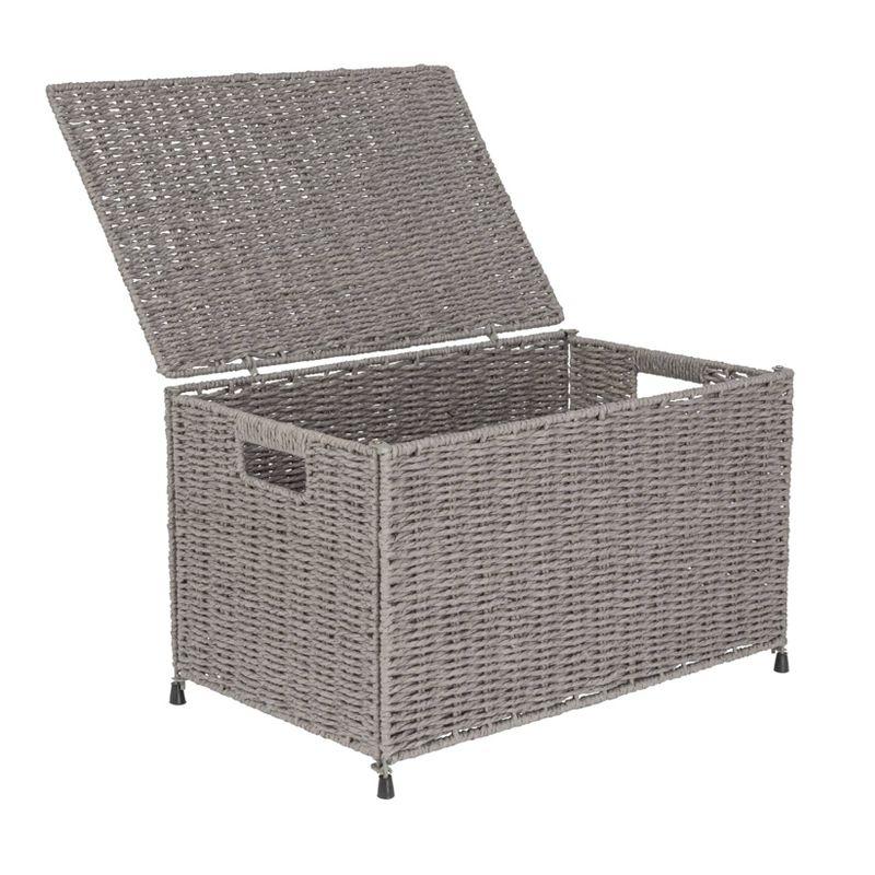 Household Essentials Woven Paper Rope Storage Chest with Hinged Lid and Integrated Handles Gray