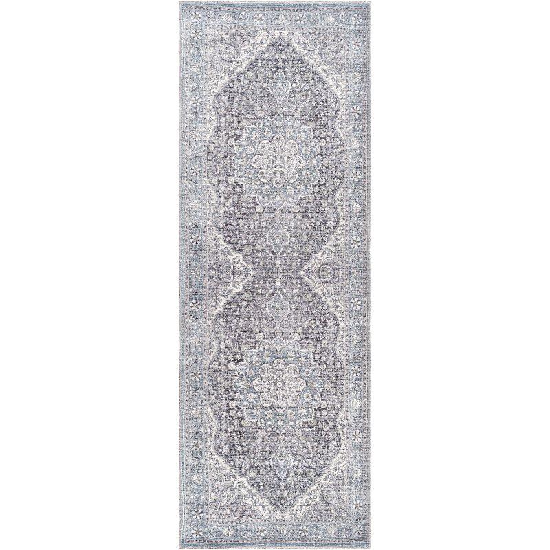 Livabliss 2'7"x10' Colin Traditional Machine Washable Rug Light Blue: Flat Pile, Pet Friendly, Indoor Use
