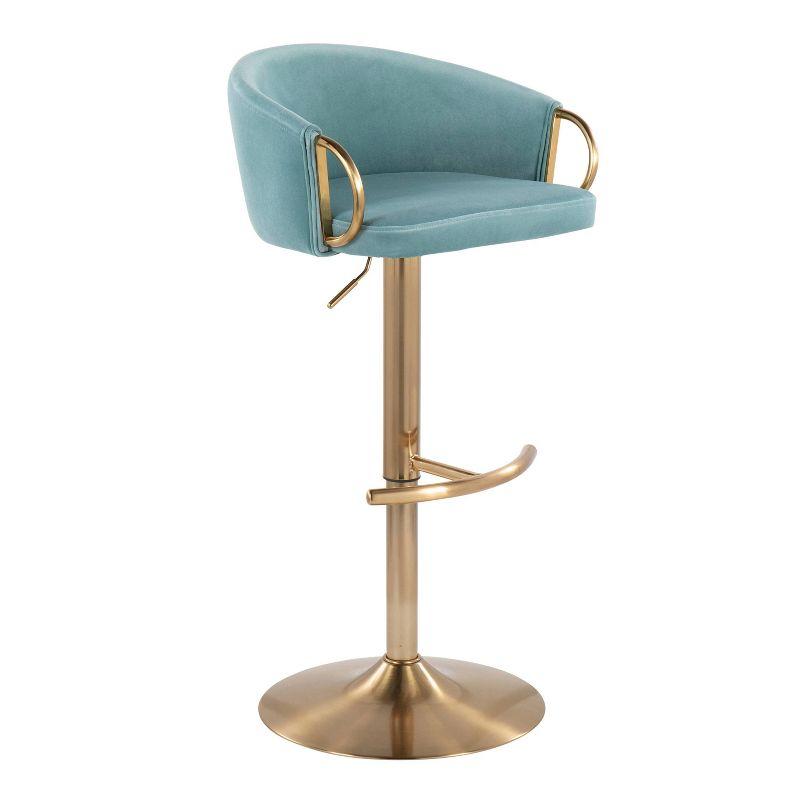 Set of 2 Claire Velvet/Steel Barstools Gold/Light Blue - LumiSource