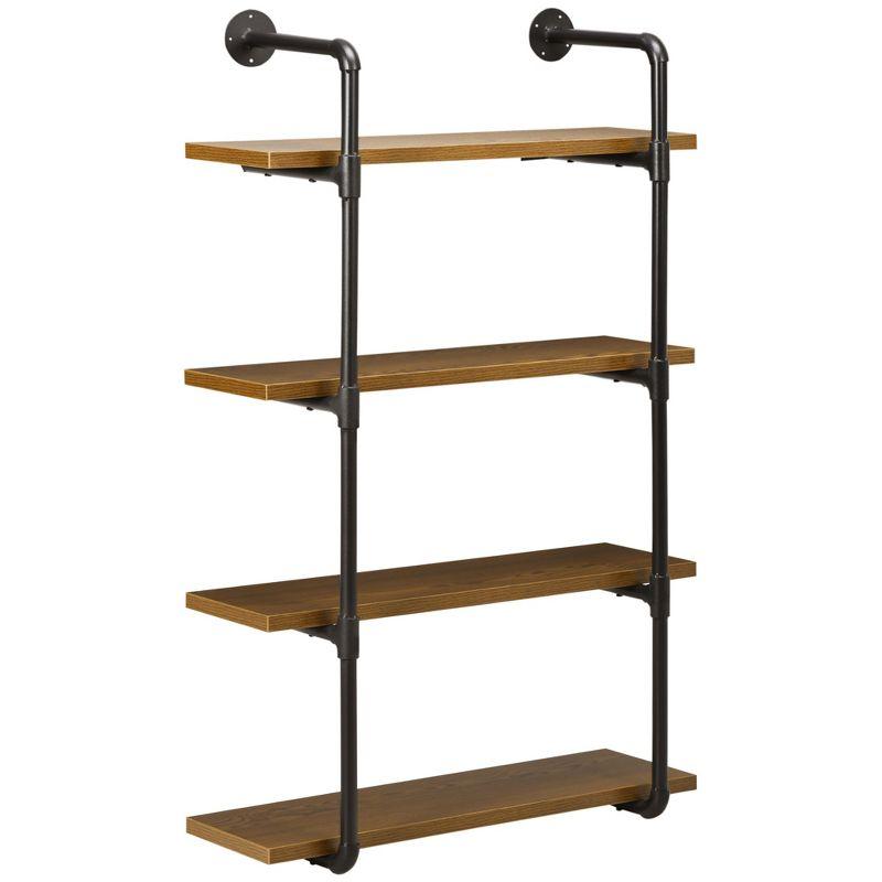 Industrial Brown Steel and Wood 4-Tier Wall Shelf