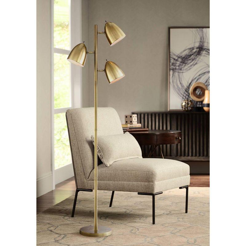 360 Lighting Aaron Mid Century Modern Tree Floor Lamp 64" Tall Aged Brass 3 Light Adjustable Dome Shade for Living Room Reading Bedroom Office House