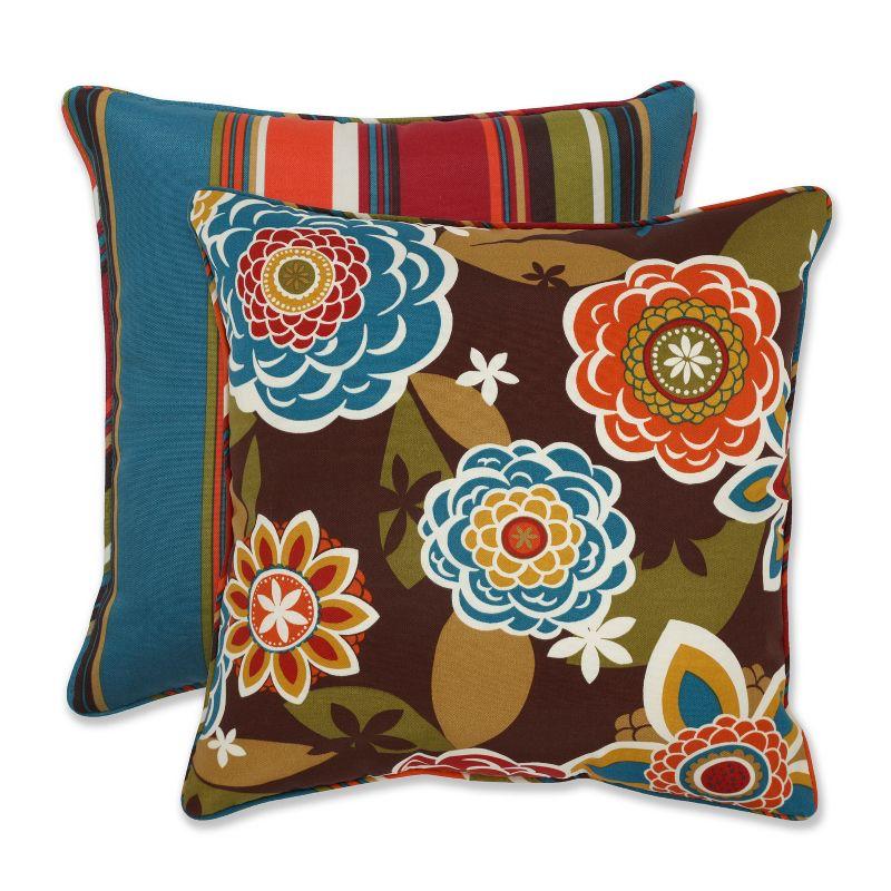 Annie Reversible Floral and Striped Outdoor Throw Pillows Set