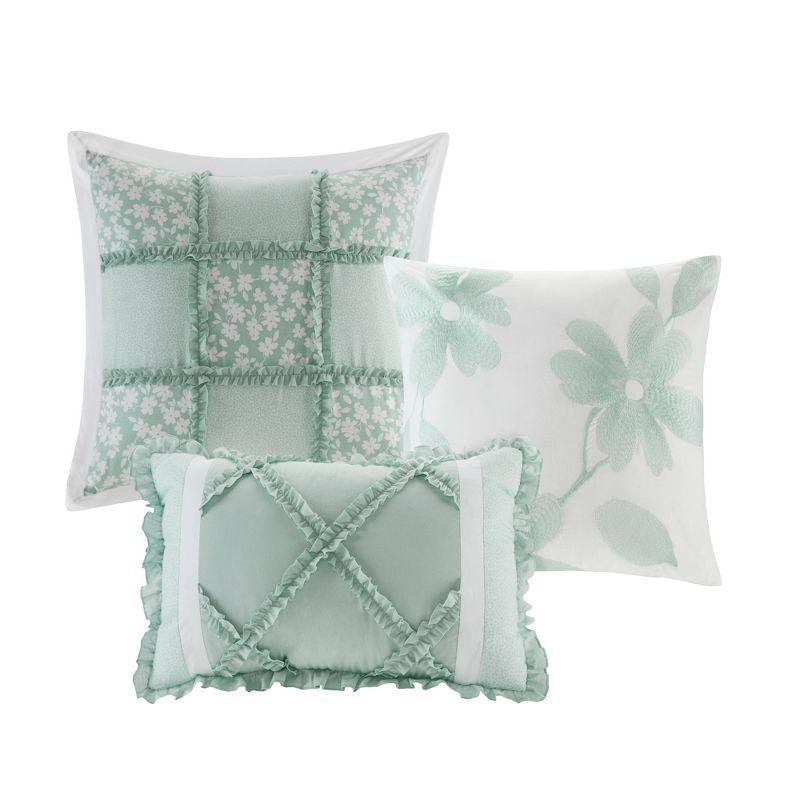 Seafoam Green Cotton Queen Comforter Set with Decorative Pillows