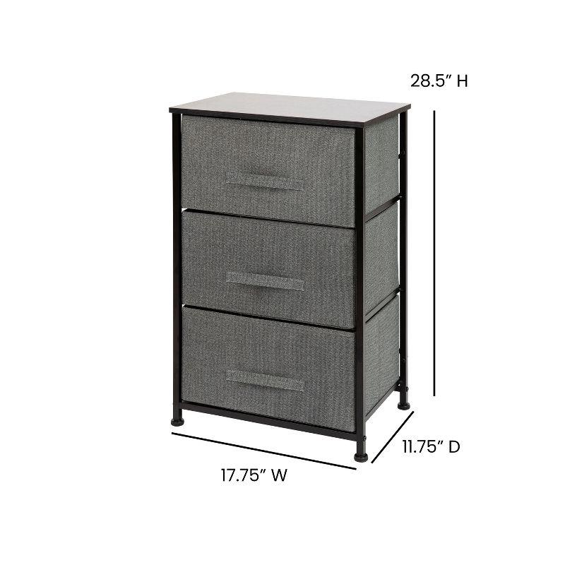 Flash Furniture Malone 3 Drawer Vertical Storage Dresser with Wood Top & Fabric Pull Drawers