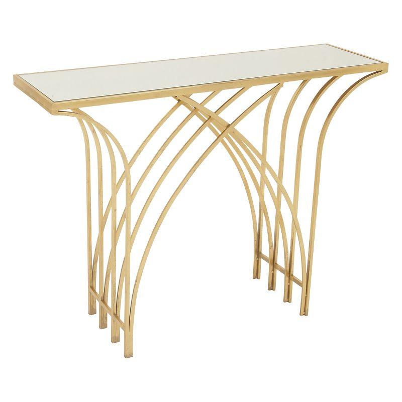 Elegant Gold Metal & Mirrored Glass Art Deco Console Table