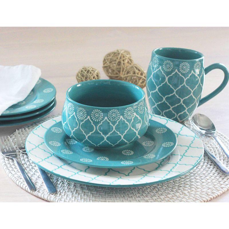 Marcela Floral Turquoise Ceramic Dinnerware Set, Service for 4