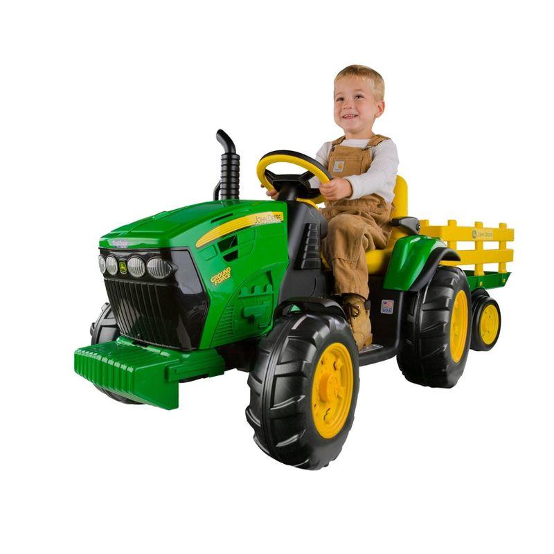 Peg Perego 12V Green John Deere Tractor with Trailer Ride-On