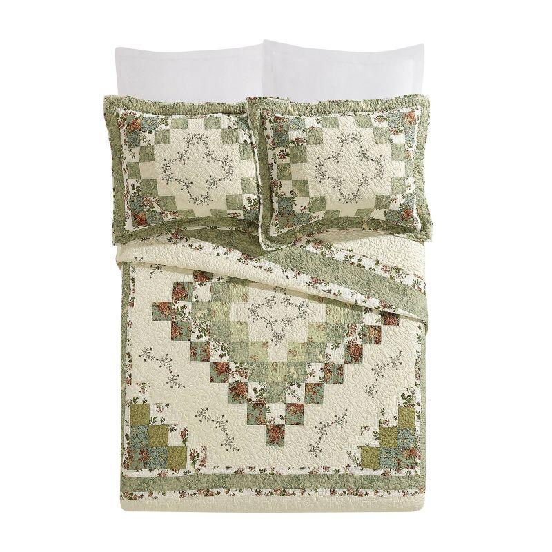 Olivia Green Floral Cotton Full Quilt Set