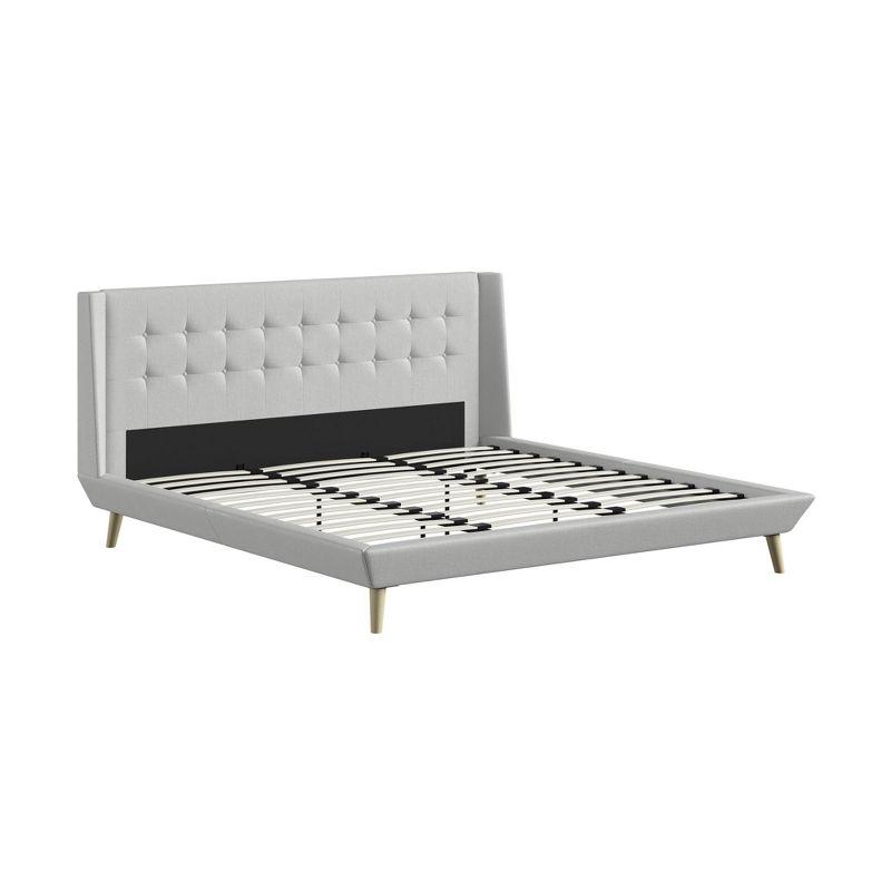 King Light Gray Linen Tufted Upholstered Platform Bed