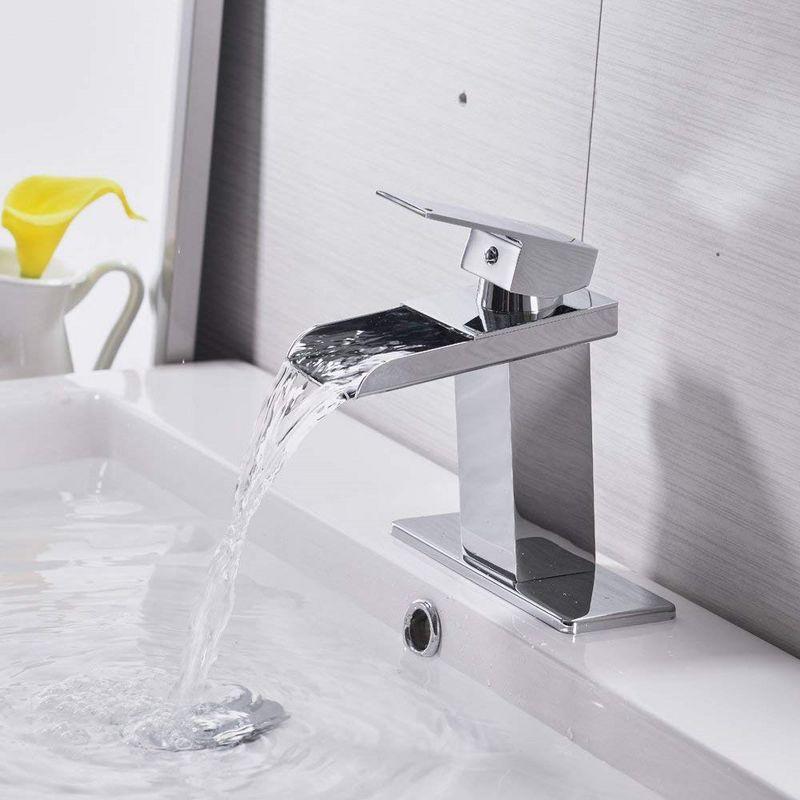 BWE Waterfall Single Hole Single-Handle Low-Arc Bathroom Faucet With Pop-up Drain Assembly