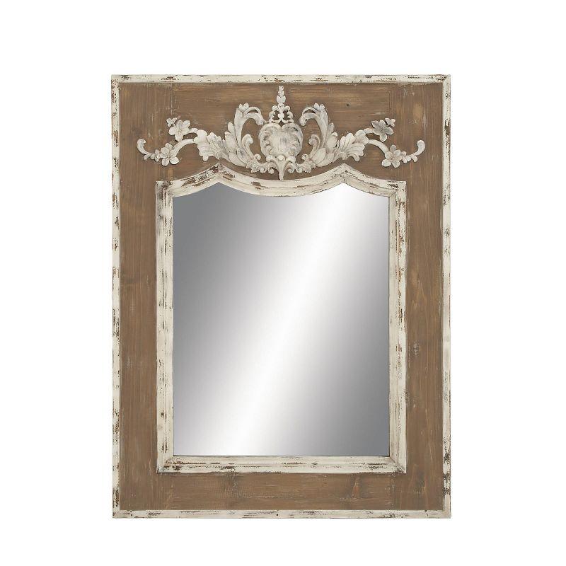 Ophelia & Co. Eberhart Wood Vintage Inspired Acanthus Scroll Floral Brown Wall Mirror with Distressed Cream Accents