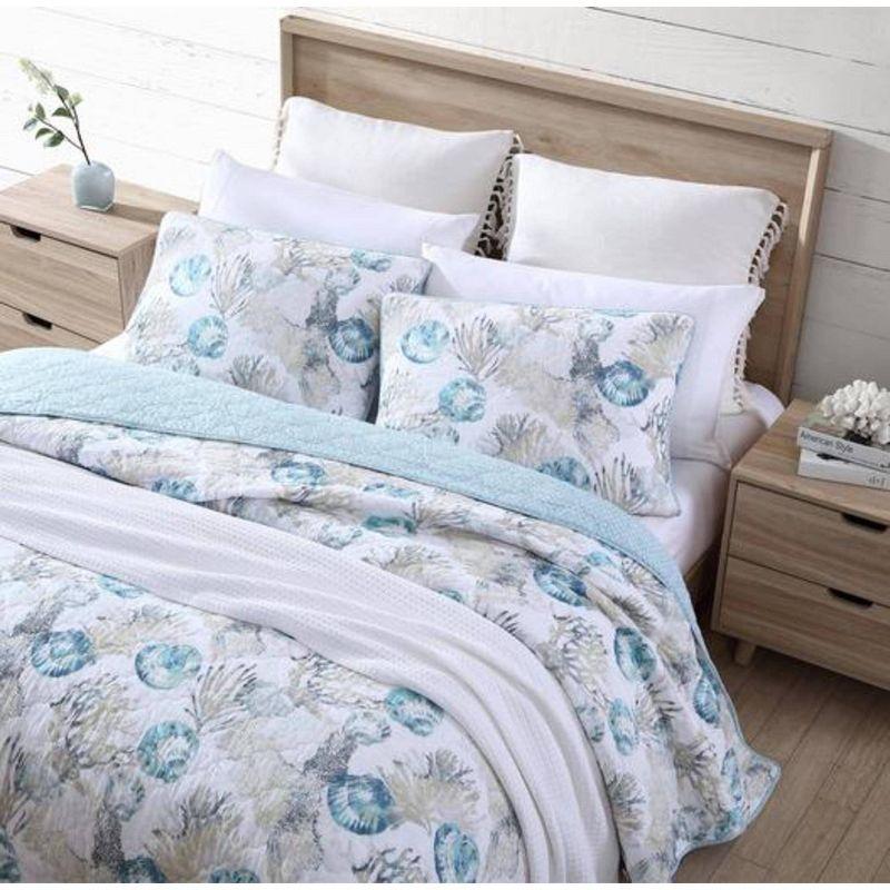 Tommy Bahama Freeport Blue Cotton Reversible Quilt Set