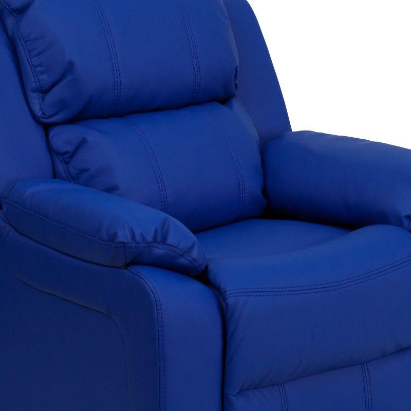 Flash Furniture Charlie Deluxe Padded Contemporary Blue Vinyl Kids Recliner with Storage Arms