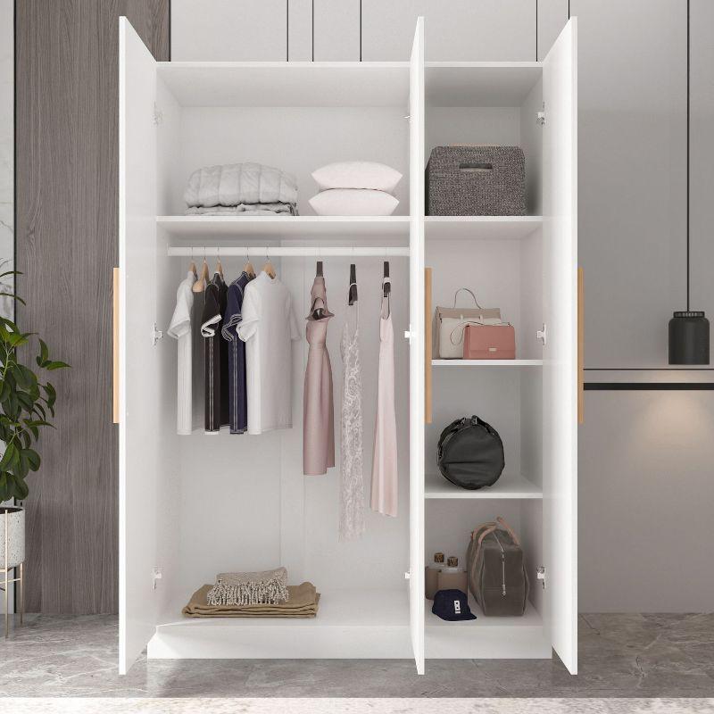 White MDF 3-Door Wardrobe with Solid Wood Handles