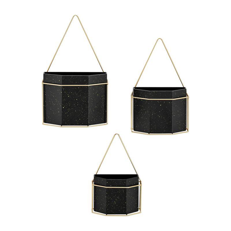 3 Piece Modern Geometric Metal Wall Planters Black/Gold - Danya B.: Indoor/Outdoor, No Assembly Required, Includes Hanging Hardware