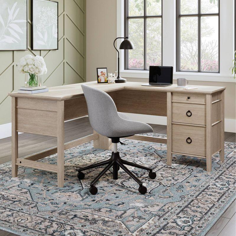 Cascade Oak L-Shaped Executive Computer Desk with Drawers