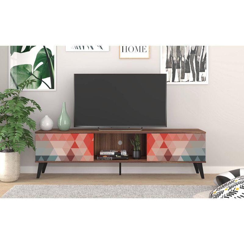 Doyers TV Stand for TVs up to 75" Red/Blue - Manhattan Comfort: Modern Media Console with Storage