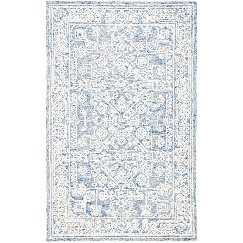 Blue and Ivory Hand-Tufted Wool Area Rug 5' x 8'