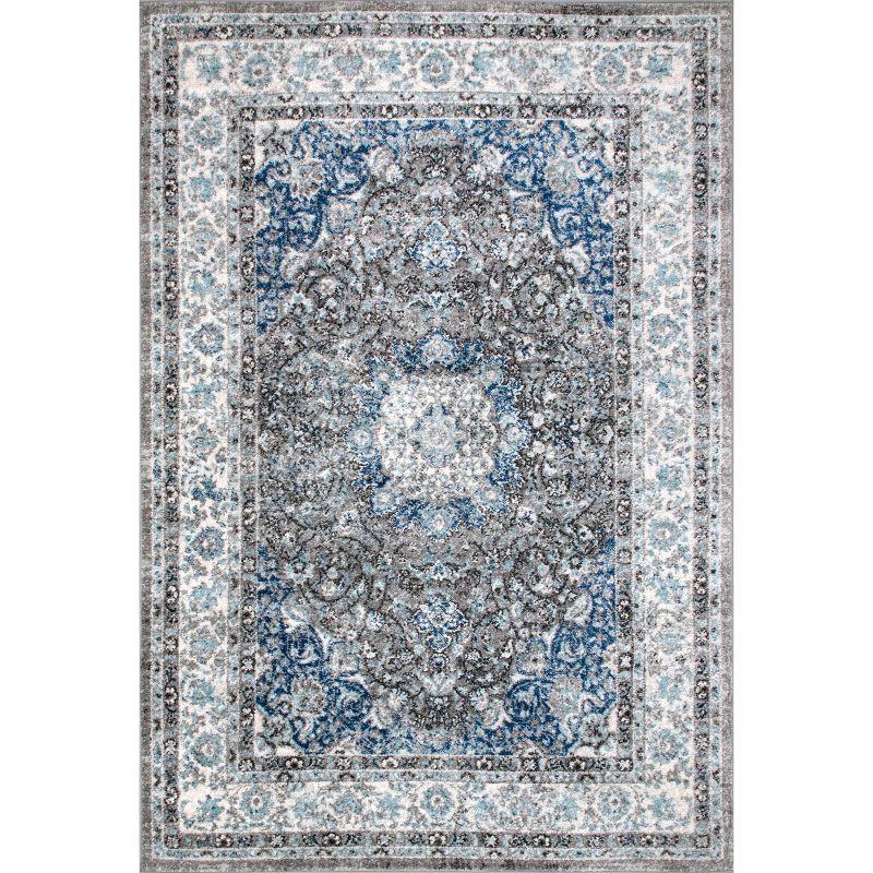 Reversible Dark Gray Synthetic 4'x6' Persian-Inspired Area Rug