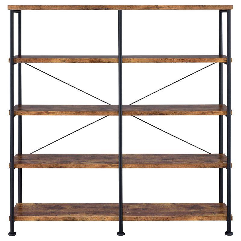 63" Analiese Double Bookcase with 4 Fixed Shelves, Industrial Design - Coaster