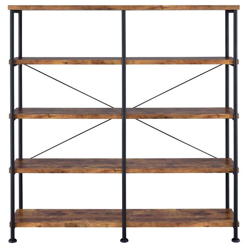 Contemporary 60'' Black and Antique Nutmeg Double Wide Bookcase