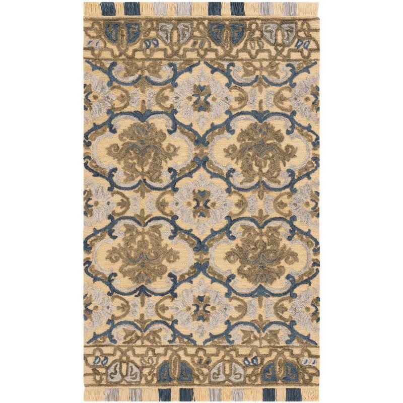 Blossom BLM422 Handmade Tufted Area Rug - Gold/Blue - 4' X 6' - Safavieh