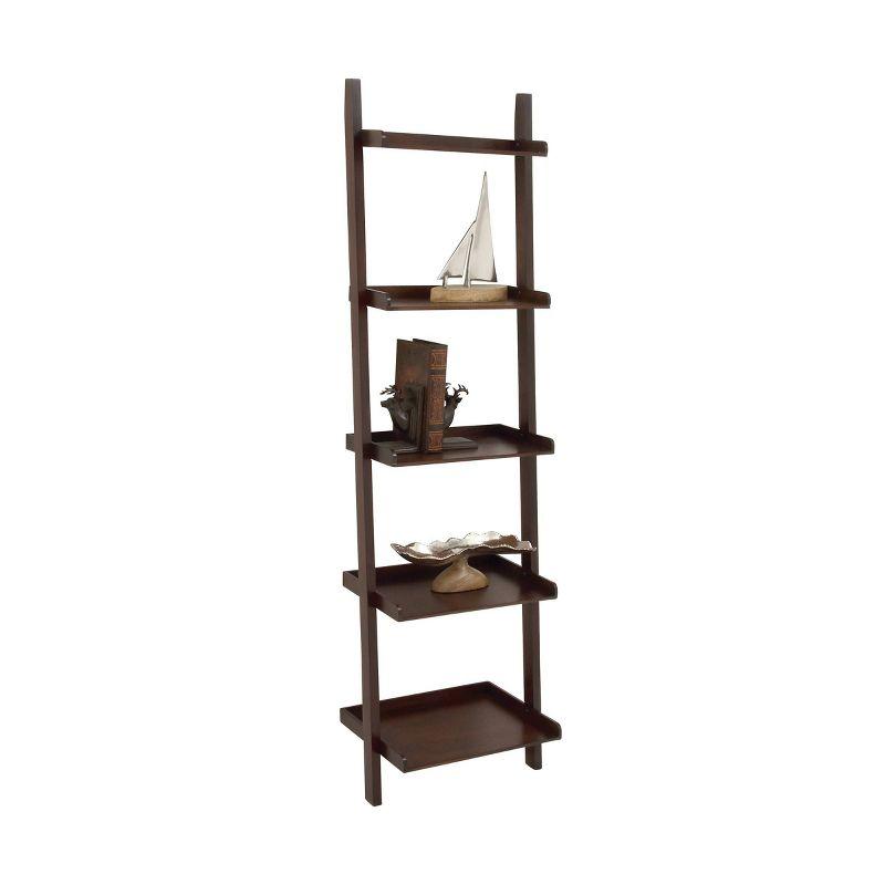 69" Farmhouse Wooden Ladder Shelf Brown - Olivia & May: Traditional Style, 5-Tier Leaning Bookcase, Wood Frame