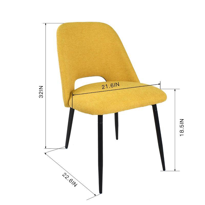 Yellow Upholstered Side Chair with Cutout Back and Black Legs