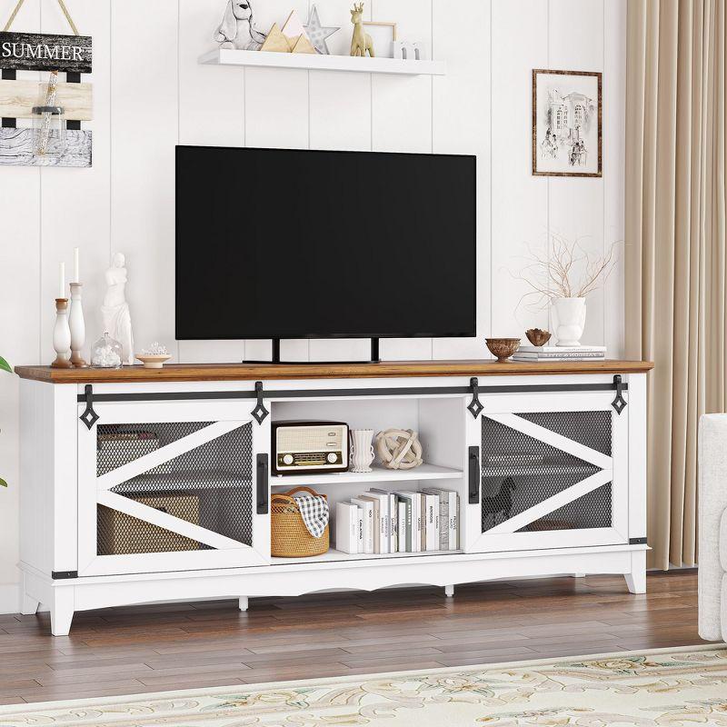 Farmhouse TV Stand with Sliding Barn Doors, TV Cabinet with Storage Shelf, Entertainment Center for 65" TV