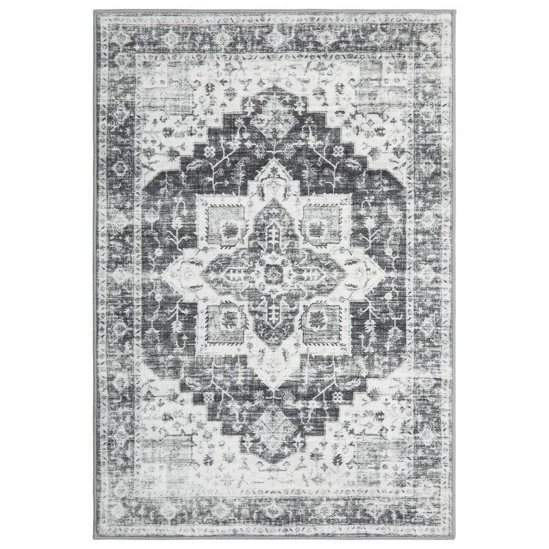 Washable Vintage Persian Area Rug Floral Print Distressed Oriental Rug