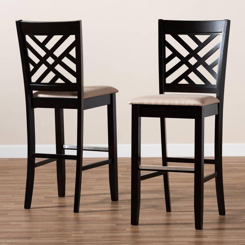 Jason Espresso Brown Wood and Sand Fabric Bar Stool Set