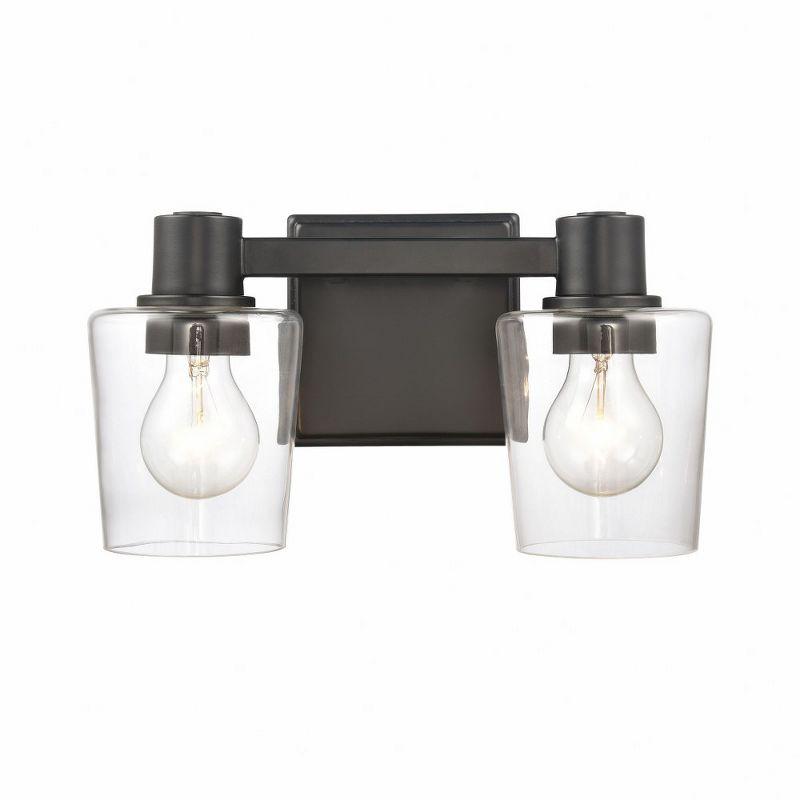 Matte Black and Clear Glass 2-Light Vanity Fixture