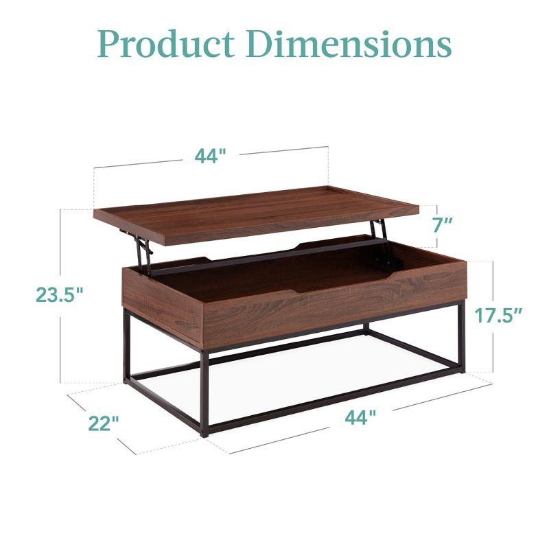 Modern Brown Lift-Top Coffee Table with Hidden Storage and Wood-Grain Finish