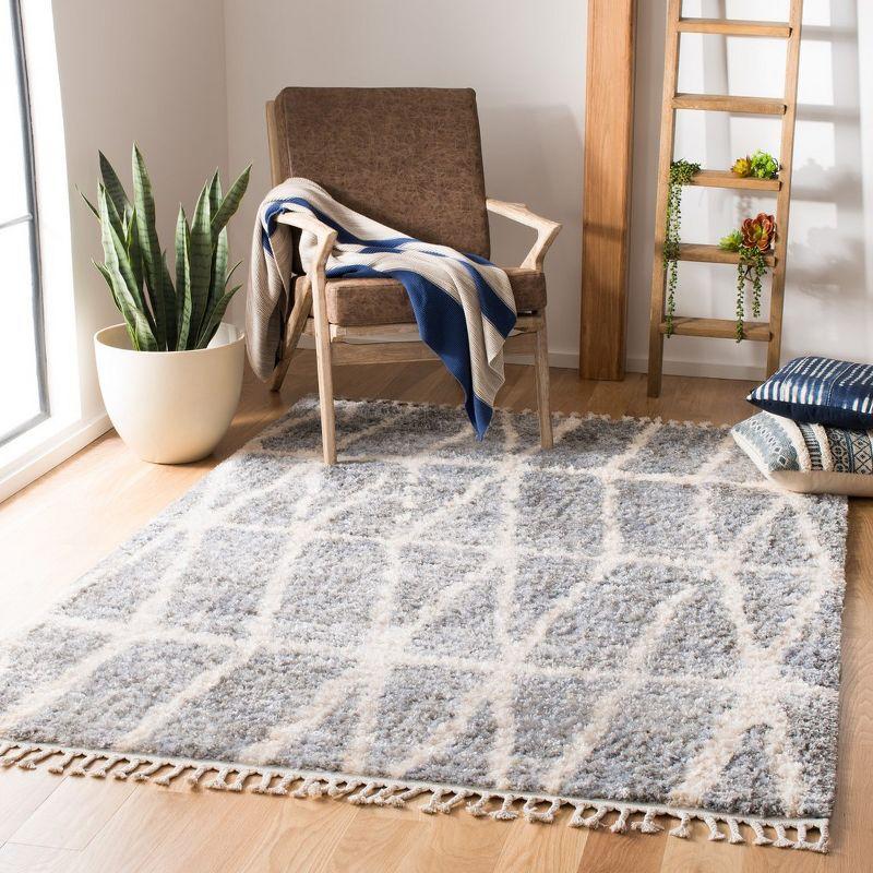 Gray and Cream Rectangular Synthetic Shag Area Rug