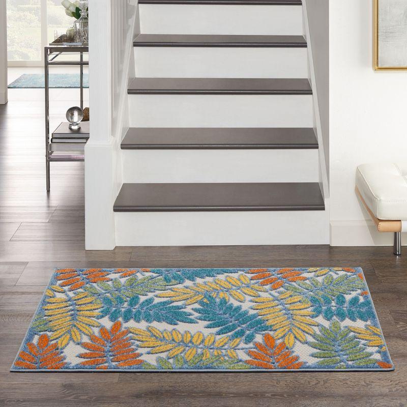 Nourison Aloha Floral Leaf Flatweave High-Low Indoor Outdoor Area Rug Ivory/Multi 2'8" x 4'