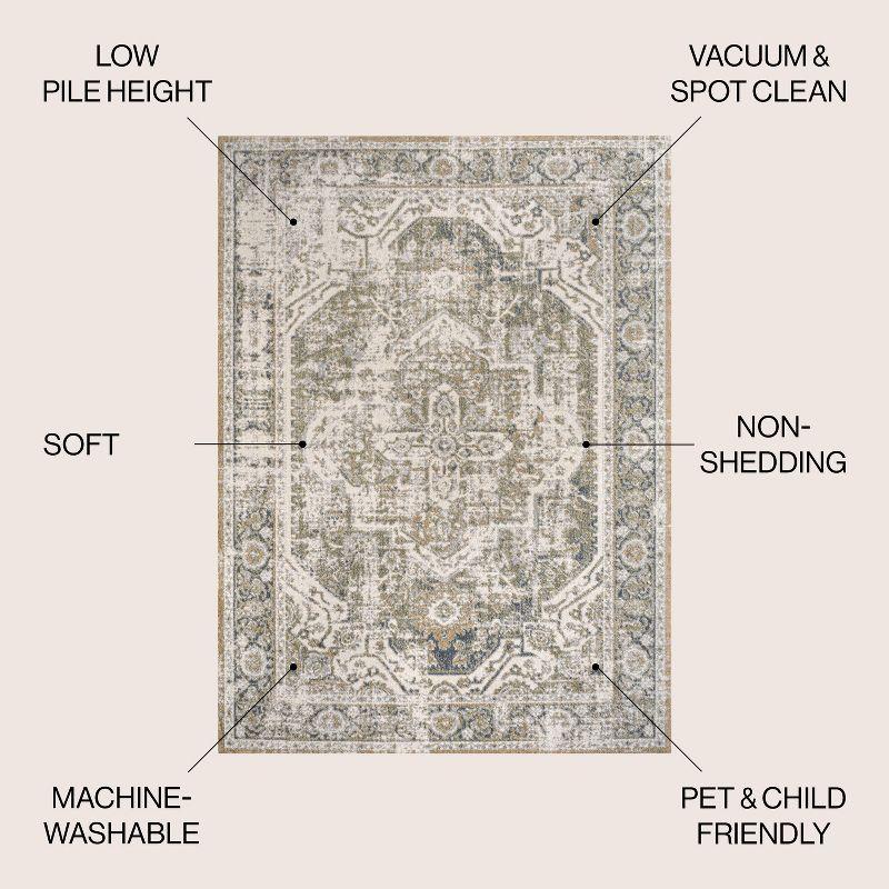 JONATHAN Y Keesha Bold Distressed Medallion Low-Pile Machine-Washable Green/Cream 5 ft. x 8 ft. Area Rug