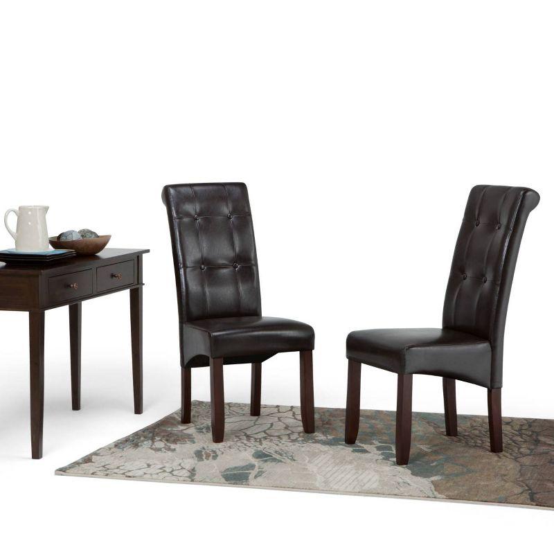 Dark Brown Faux Leather Tufted Parsons Side Chair Set