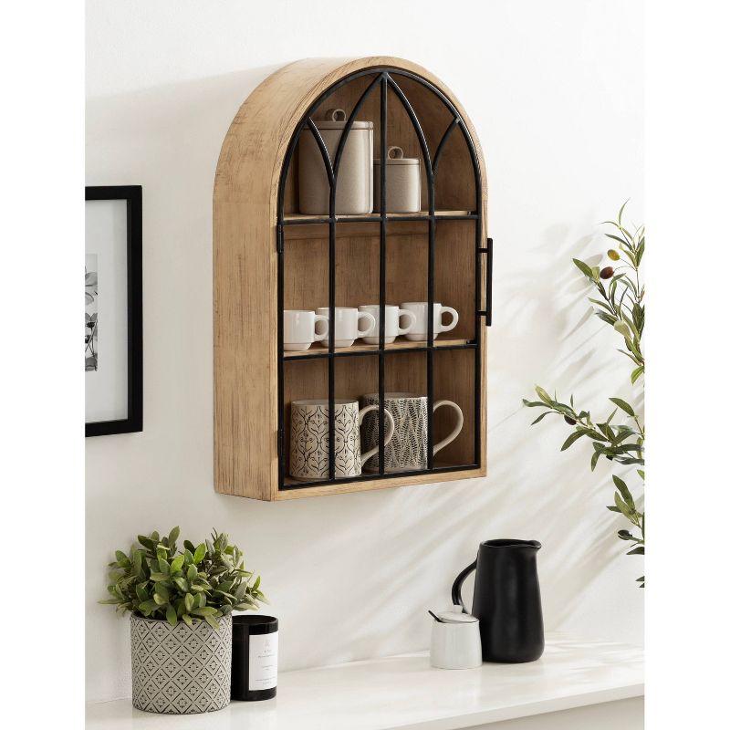 Kate & Laurel All Things Decor 16"x5"x24" Megara Arched Wall Mounted Cabinet Natural: Vintage Style, Iron Metal Door, 3 Shelves