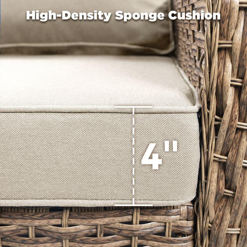 Buenhomino 3-Piece Wicker Outdoor Bistro Set with Swivel Glider Chairs, 2-Person Patio Furniture Set with Beige Cushions